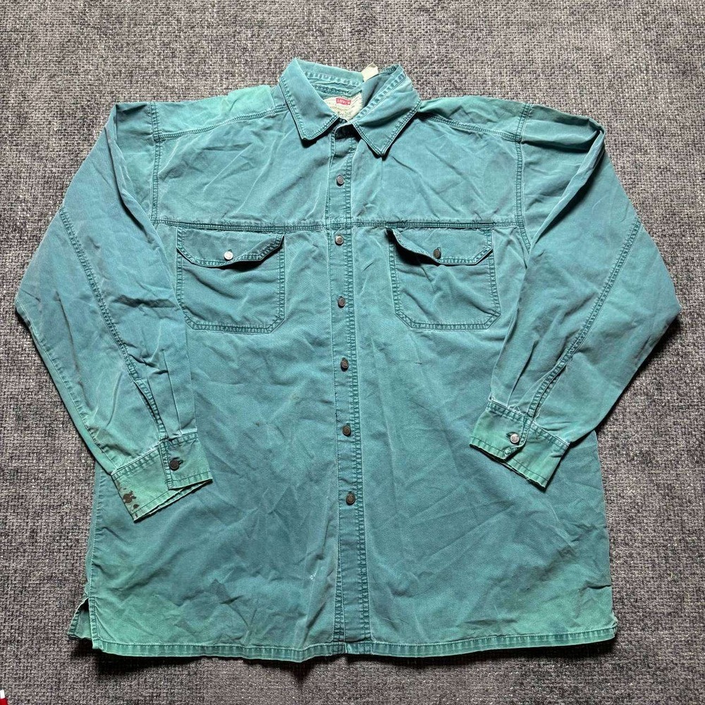 Levi's Button Down Shirt Mens XL‎ Teal Vintage 90s Cotton Twill Workwear Utility